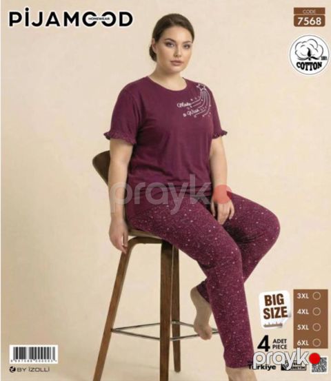 Şalvarlı pijama dəsti qadınlar üçün Pijamood 7568_RB, pambıq, bənövşəyi, ölçü 3XL — Bakı
