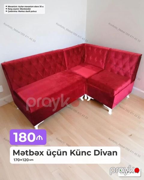 Künc divan, Mətbəx üçün, Vеlur parça, Bazasız, Açılan — Bakı