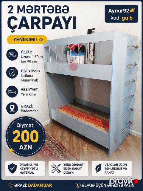 Aynur92 kod(gu b) Qiymet: *200 Azn* 2 mertebe carpayi satilir Matras — Mehdiabad