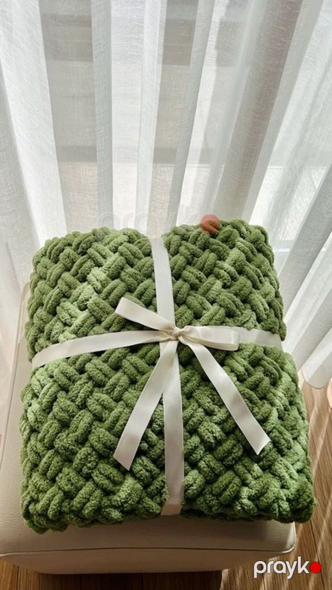Əl toxuması qalın iplikdən plaşet/pled - Material: yumşaq — Bakı