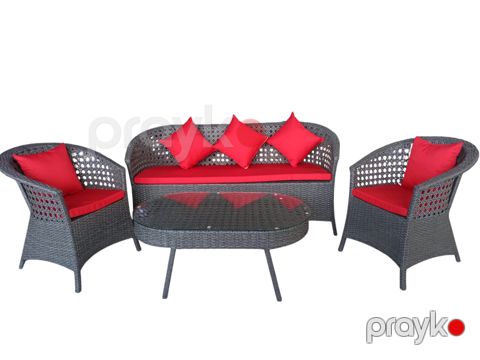 Mebel dəsti Zili Rattan Sofiya, 2 kreslo, divan, masa, boz, 175x50x80 sm — Bakı
