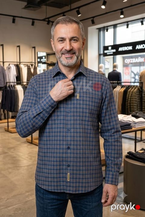 Uzunqol köynək kişilər üçün SM07, göy, pambıq, ölçü M — Bakı