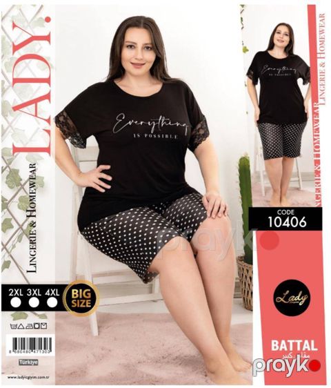 Şortlu pijama dəsti qadınlar üçün Lady 10406_RB, pambıq, qara, ölçü 4XL — Bakı