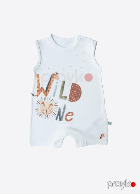 Oğlanlar üçün şortlu kombinezon Kitikate Organic Wild One, ağ, pambıq, ölçü 1-3 ay — Bakı