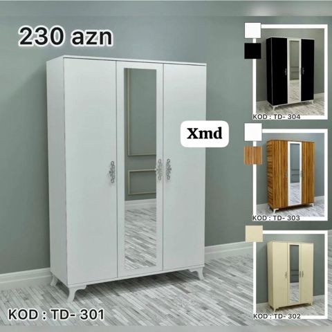 Üç qapılı paltar dolabı – KOD: TD-301 Qiymət: 230 AZN - Orta qapıda — Mehdiabad