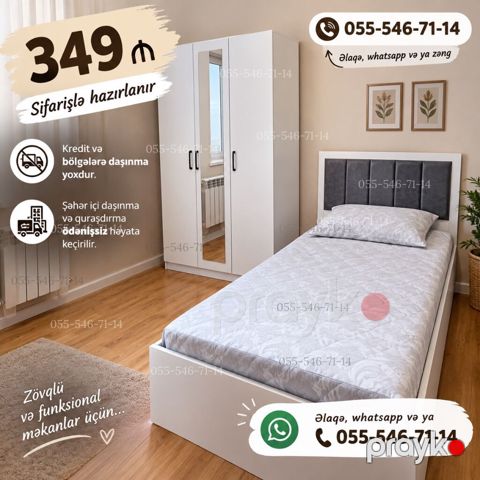 Tək nəfərlik yataq otağı dəsti – sifarişlə hazırlanır. Tərkibi: - Tək — Bakı