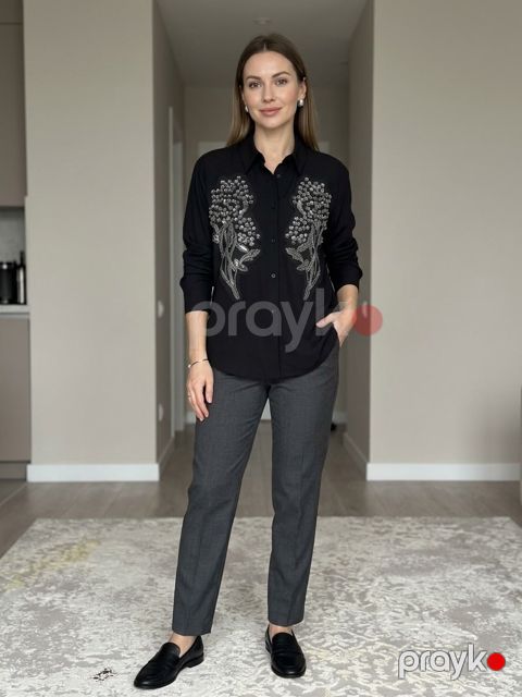Uzunqol köynək, qara, pambıq, ölçü One size — Bakı