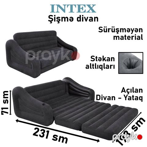 Şişmə divan Intex FTX68566, tünd boz, 231x193x71 sm — Bakı