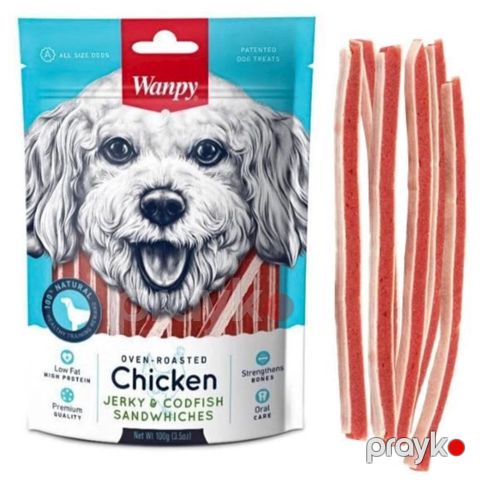 İtlər üçün məzə Wanpy Beef Chicken Jerky-Codfish, 100 q — Bakı