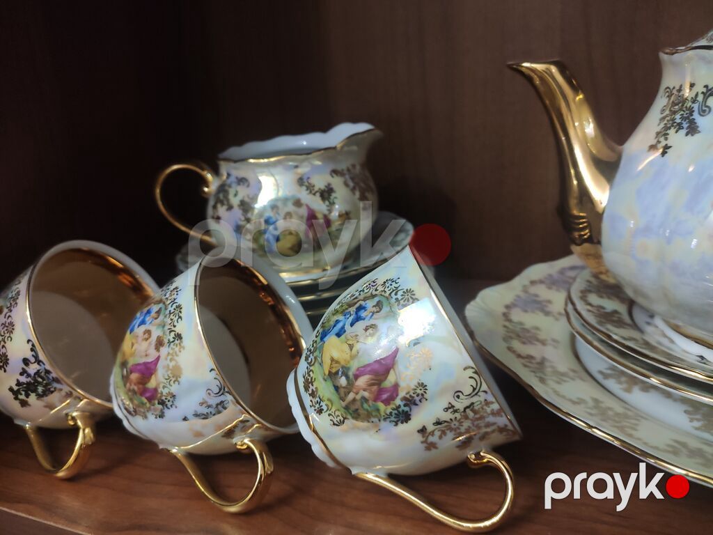 Çay dəsti, rəng - Qızılı, Farfor — Süfrə qabı, Bakı (2)