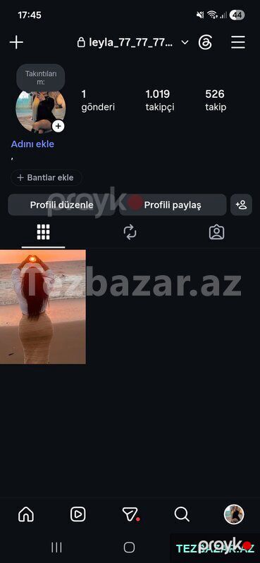 İnstagram hesabı satılır - 1k real izləyici azərbaycanlı — Bakı