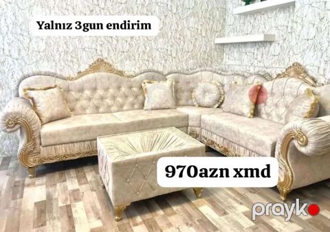 Məhsul: Künc divan dəsti və puf/çay masası - Üslub: Klassik/barokko — Bakı