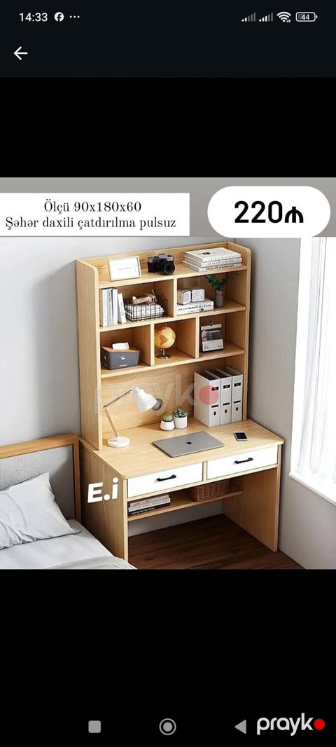 Düz masa, Stulsuz, Polkalı, Siyirməli, Teksturalı laminat — Bakı