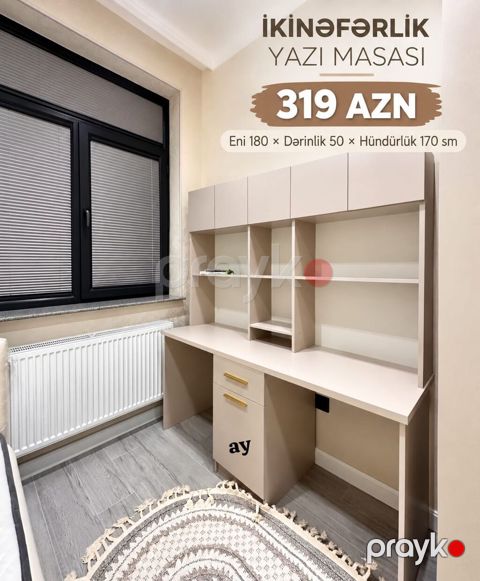İkinəfərlik yazı masası Ölçülər: - En: 180 sm - Dərinlik: 50 sm — Bakı