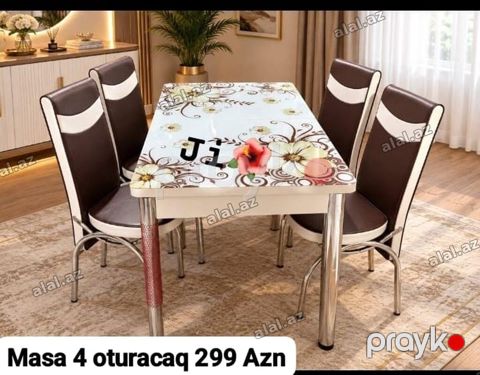 Mətbəx/dininq dəsti – masa və 4 ədəd oturacaq. - Masa üstü: şüşə — Sumqayıt