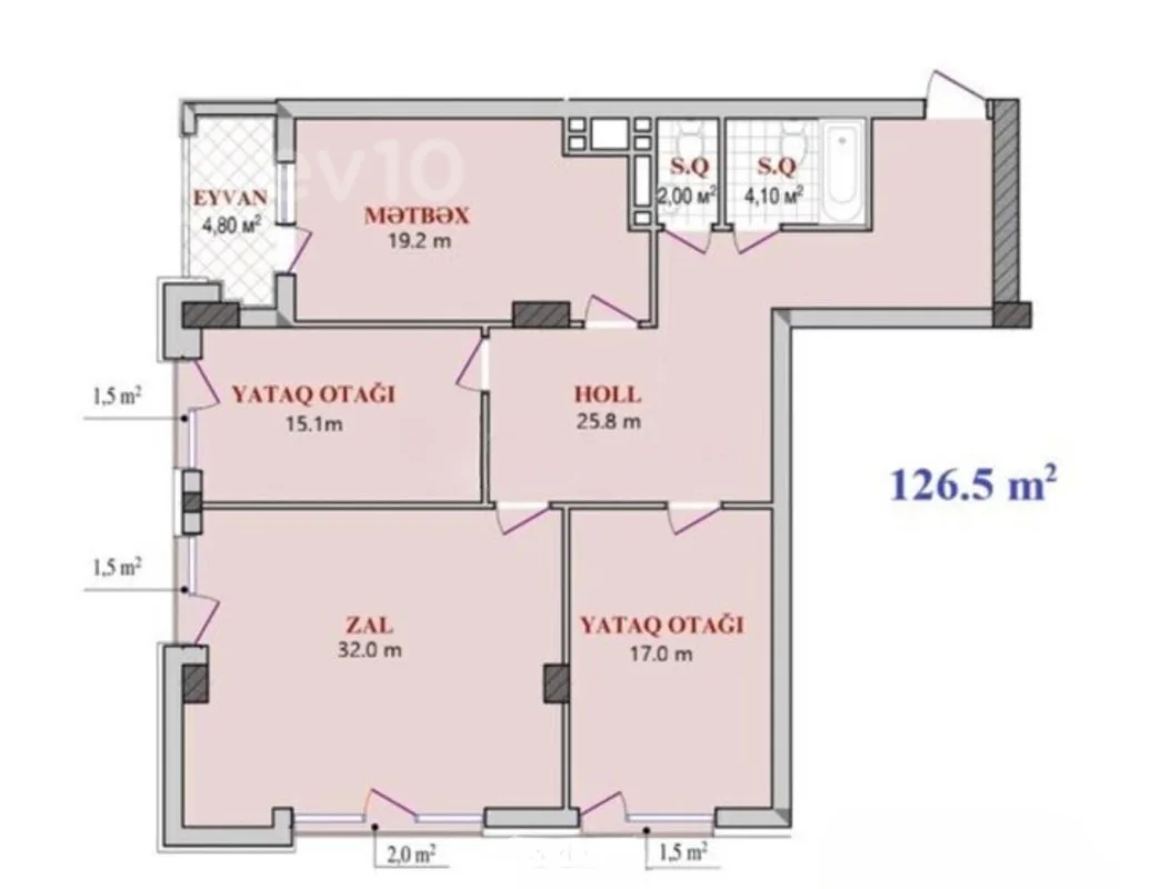 3 otaqlı mənzil, 127 m², Qulu Quliyev — Mənzil, Bakı (6)