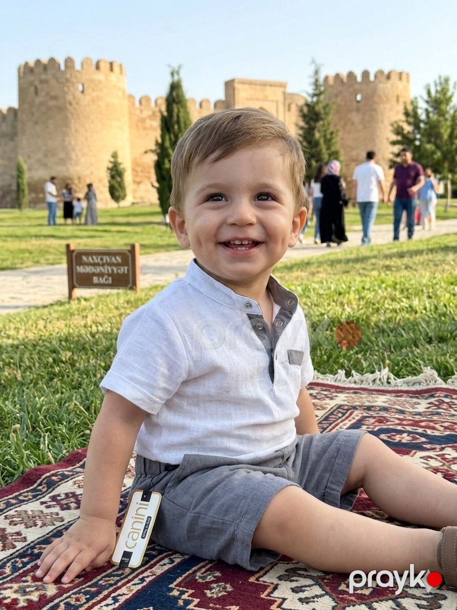 Şortlu dəst oğlanlar üçün 1962 Organic Biologico, kətan, ağ/boz, ölçü 0-6 ay — Mallar, Bakı (2)