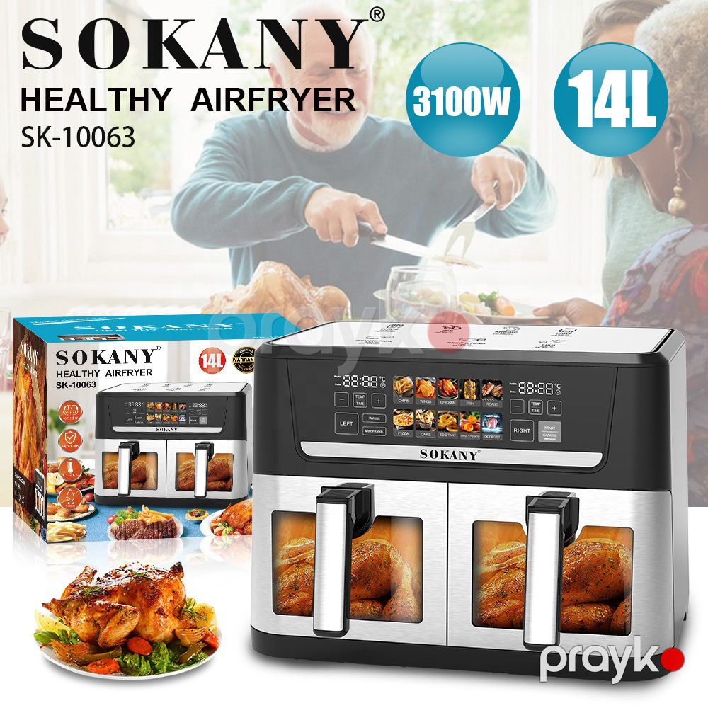 Sokany İkiqat Korpa Air Fryer – 10/11/12L, İki Müstəqil Bölmə, Böyük Tutumlu və İki Zonalı — Digər mətbəx texnikası, Bakı (2)