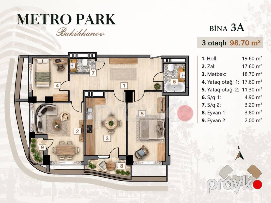 Satılır 3 otaqlı yeni tikili 98.7 m² — Mənzil, Bakı (5)