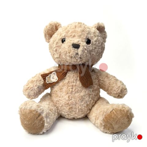 Yumşaq Krem Rəngli Teddy Ayı - Qəhvəyi Şərflə Özəl Dizayn Peluş Oyuncaq — Bakı
