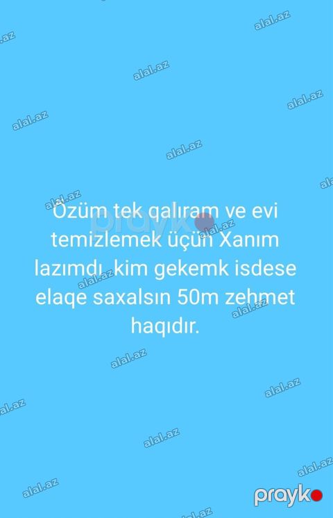 Ev təmizliyi üçün xanım axtarılır. - Mənzilimdə ümumi təmizlik — Bakı