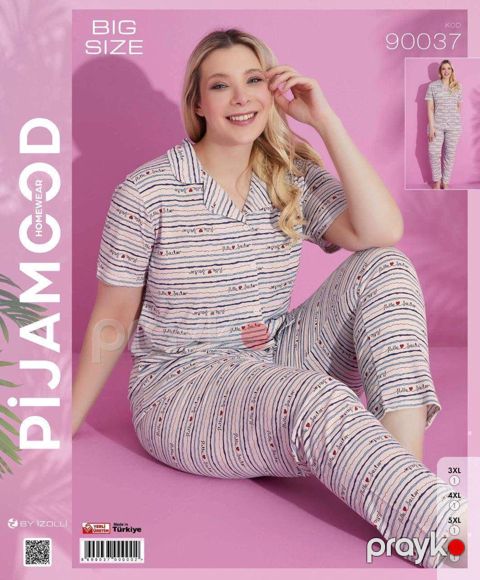 Şalvarlı pijama dəsti qadınlar üçün Pijamood 90037_RB, pambıq, rəngbərəng, ölçü 6XL — Bakı