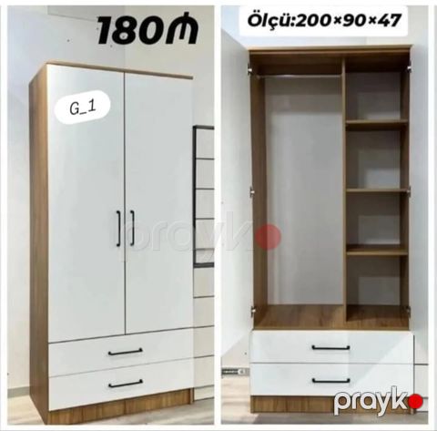 Yeni, 2 qapılı, Siyirməli, Ağ, Taxta, Açılan, Düz dolab — Digah