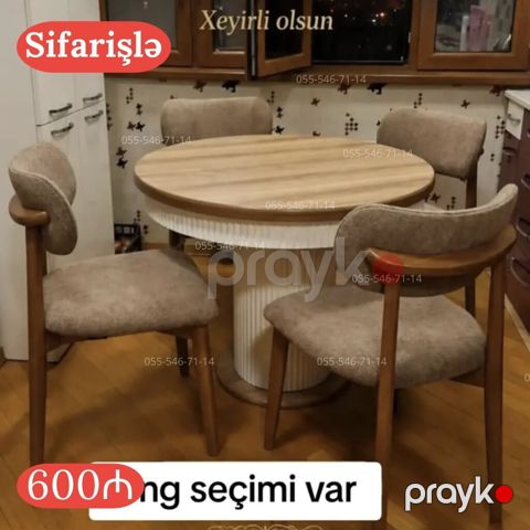 Dairəvi yemək stol-u və 4 ədəd stul dəsti - Dizayn: İsti taxta — Bakı