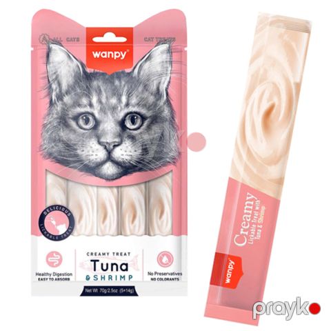 Pişiklər üçün məzə Wanpy Creamy Treats, tuna və krevetka ilə, 1 əd — Bakı