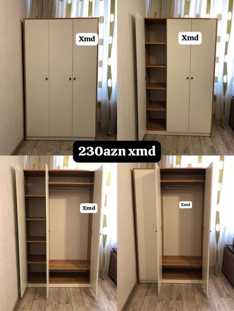 Üç qapılı geyim dolabı - Rəng: krem ön panellər, açıq ağac rəngli — ucuz.mebel — Wardrobes
