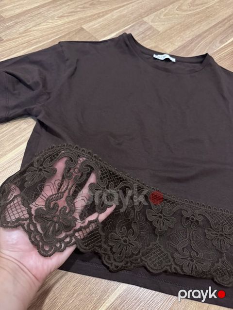 Qadın t-shirt – qısa model, qəhvəyi rəng - Material: yumşaq, nəfəsalan — Bakı