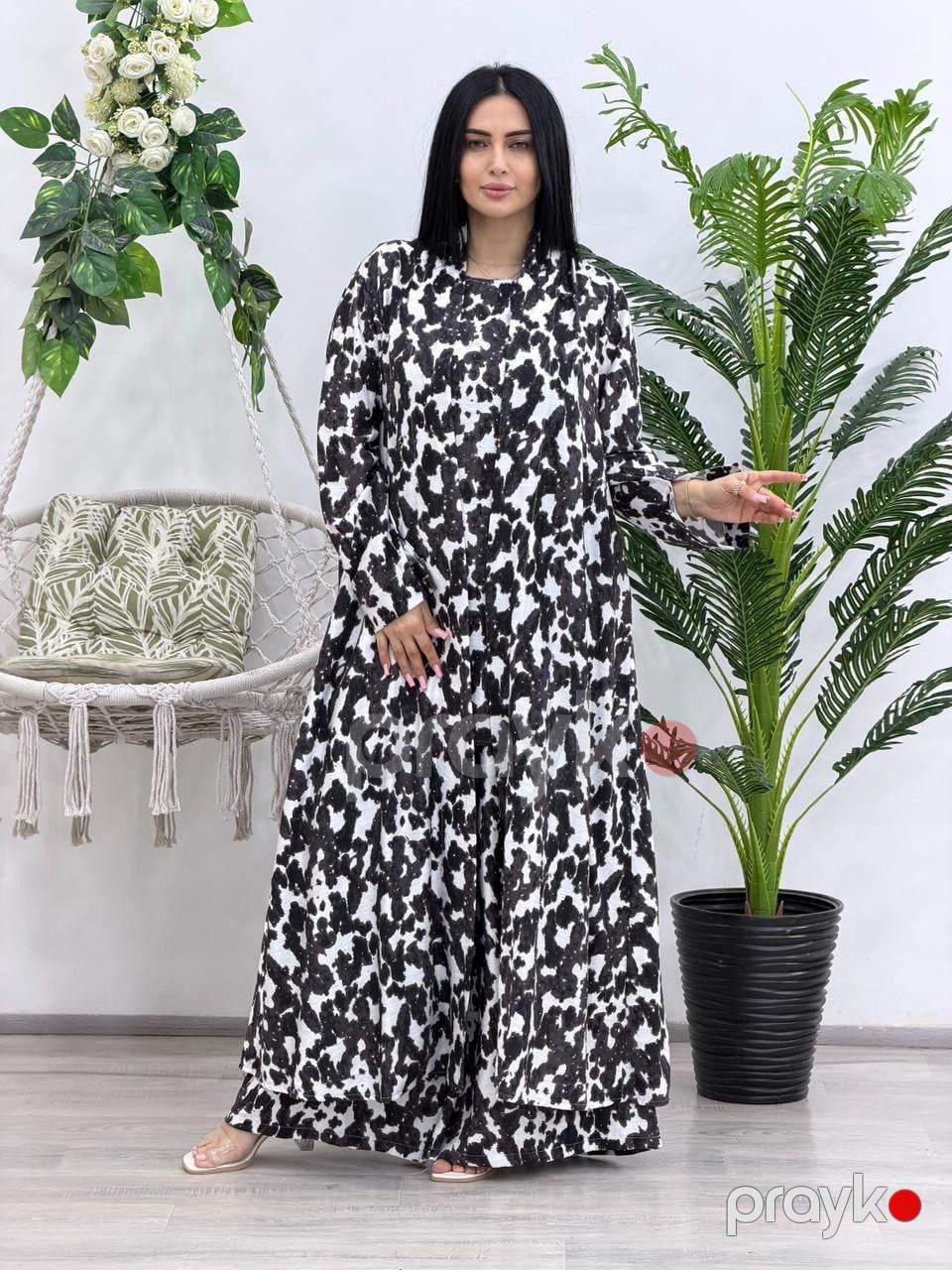 Qadınlar üçün şalvarlı kostyum ML_3178, kətan, qara-ağ, dəst, ölçü One Size — Mallar, Bakı (3)