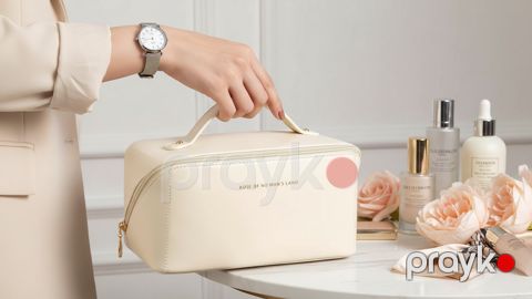 Kosmetik çanta 07027, süni dəri, bej 24x13 sm — Bakı