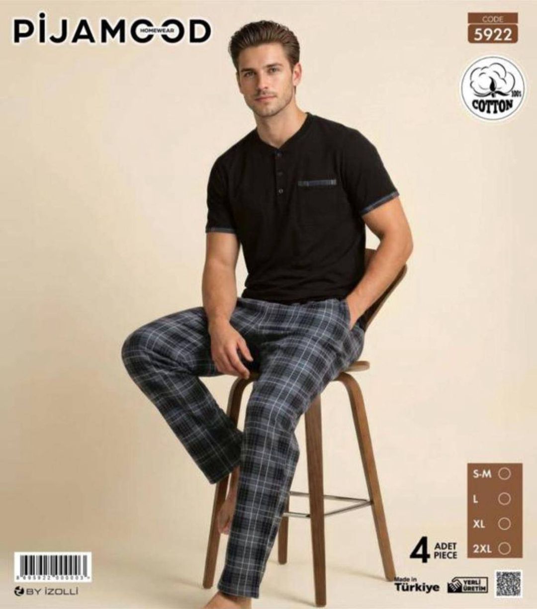 Şalvarlı pijama dəsti kişilər üçün Pijamood 5922_RB, pambıq, qara/boz, ölçü S — Mallar, Bakı