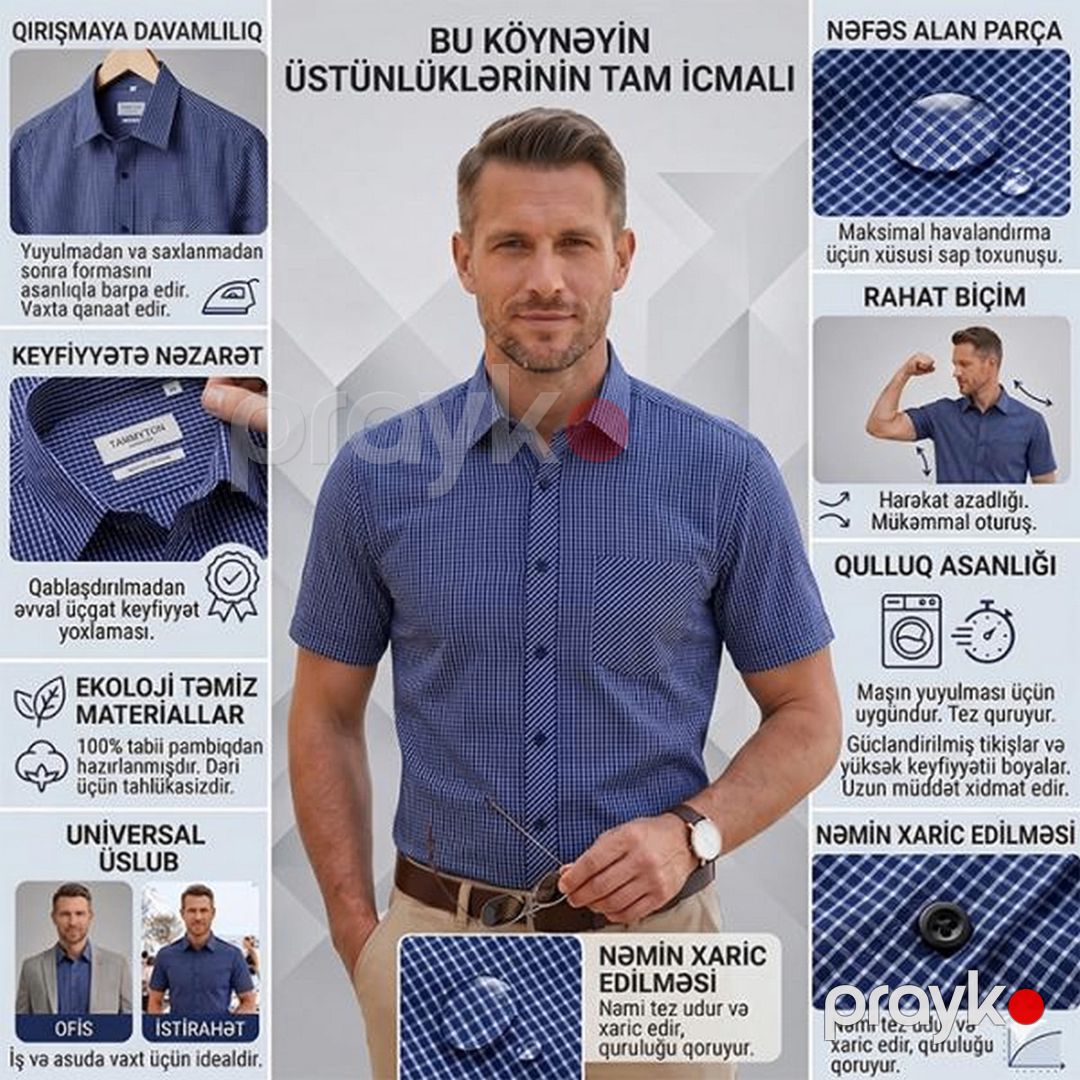 Kişilər üçün qısaqol köynək EB_1368, pambıq/viskoza, tünd göy, ölçü 4XL — Mallar, Bakı (3)
