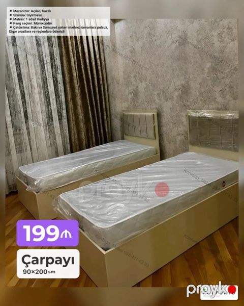 Çarpayı – 90×200 sm - Mexanizm: Açılan, bazalı - Sıyırma: Sıyırmasız — Bakı