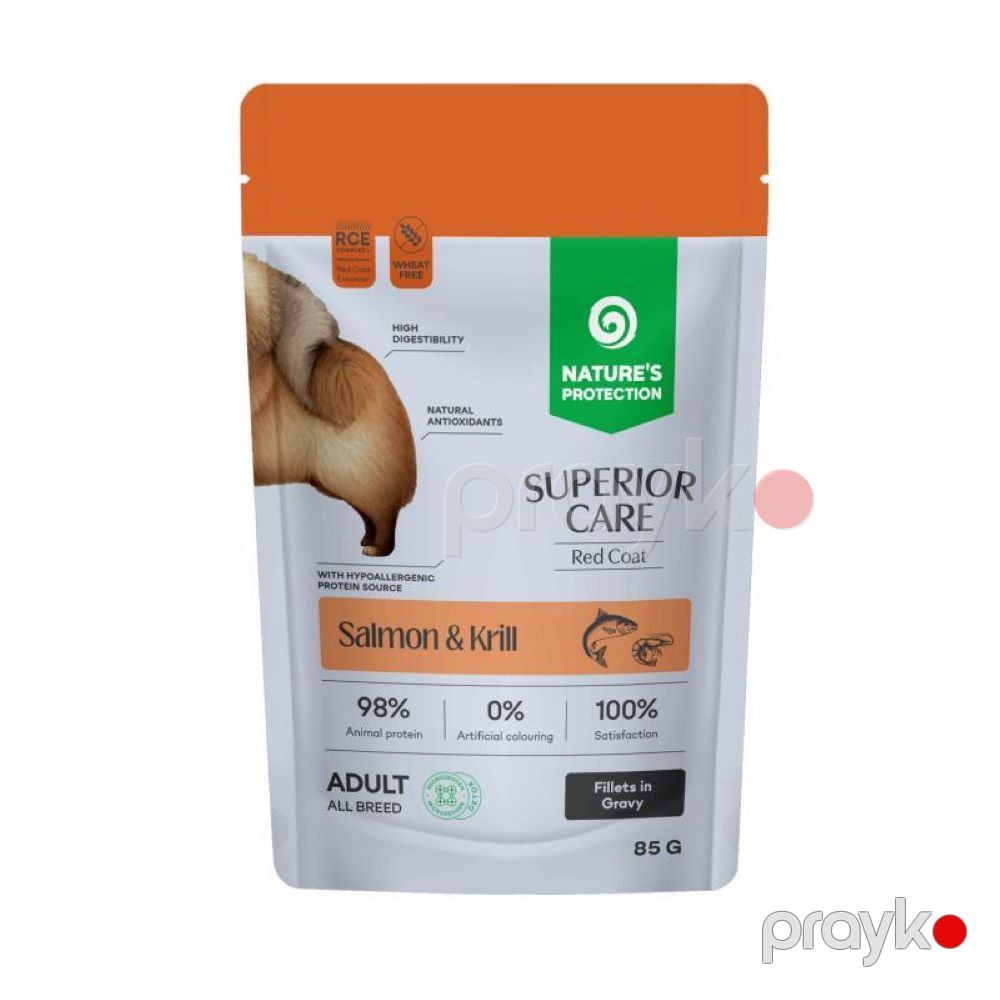 İtlər üçün nəm yem Nature's Protection Superior Care Red Coat Salmon & Krill 85 q — Mallar, Bakı