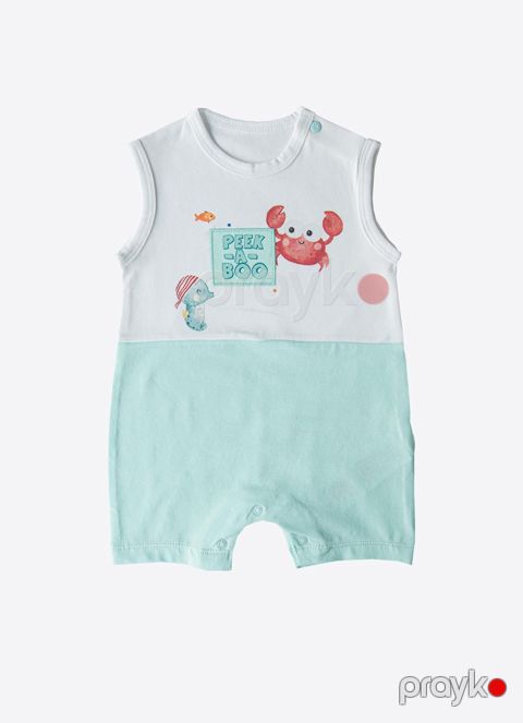 Oğlanlar üçün şortlu kombinezon Kitikate Organic Peek A Boo, ağ, pambıq, ölçü 1-3 ay — Bakı