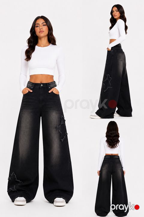 Baggy cins qadınlar üçün, qara, poliester, ölçü 27 — Bakı