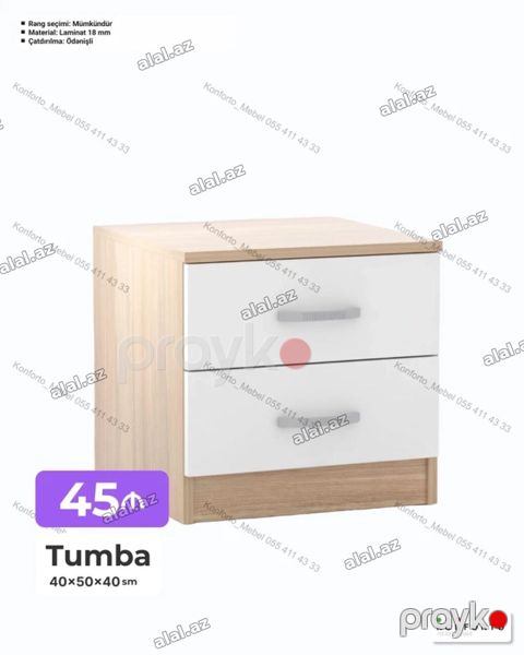 Tumba – 2 çekmecəli - Ölçü: 40×50×40 sm - Material: 18 mm laminat — Bakı