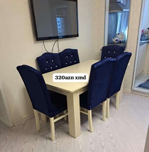 Yemək masası dəsti - Komplekt: 1 ədəd düzbucaqlı masa + 6 ədəd stul — Bakı