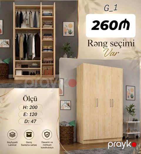 Yeni, 3 qapılı, Açılan, Düz dolab — Digah