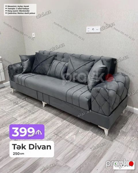 Tək divan – 250 sm - Mexanizm: açılan, bazalı (yataq funksiyalı, alt — Bakı