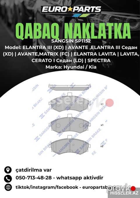 Hyundai Elantra Kia Cerato Qabaq Naklatka — Bakı