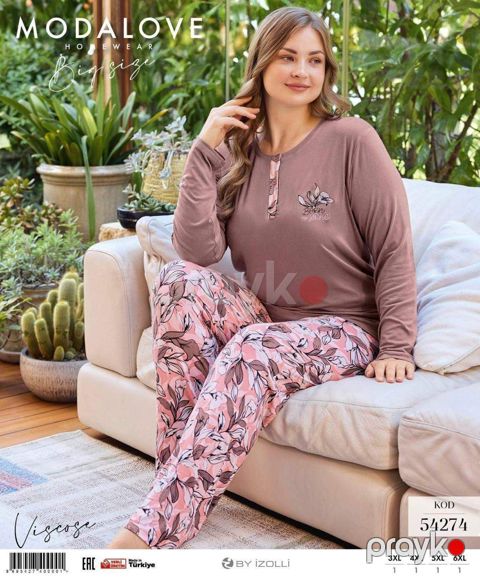 Şalvarlı pijama dəsti qadınlar üçün Modalove 54274_RB, pambıq, çəhrayı, ölçü 6XL — Bakı