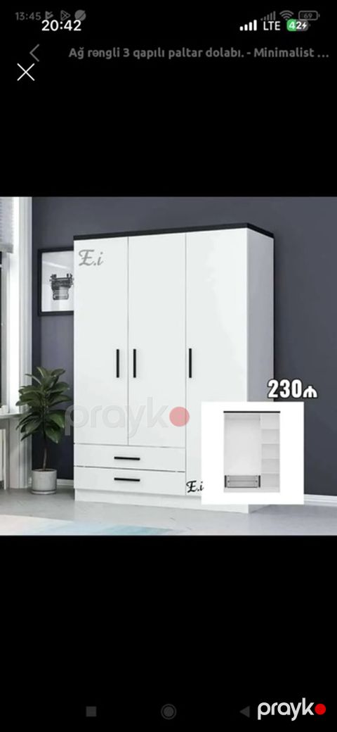 3 qapılı geyim dolabı - Ölçülər: 47×200×120 sm - Material: 18 mm — Digah