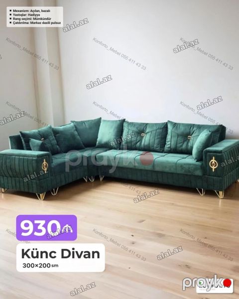 Künc Divan – 300×200 sm - Modern L formalı dizayn, zərif dekorativ — Bakı