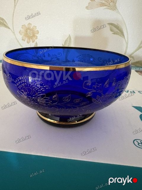 Kobalt-mavi şüşədən dekorativ qab. 2 cüt - Material: qalın — Bakı