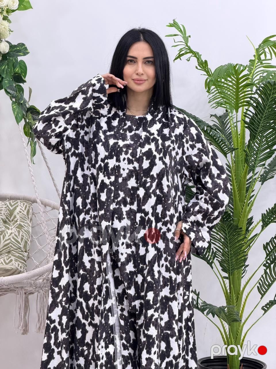 Qadınlar üçün şalvarlı kostyum ML_3178, kətan, qara-ağ, dəst, ölçü One Size — Mallar, Bakı (2)