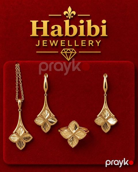 Zinət dəsti kulonlu zəncir, sırğa və üzük Habibi Jewellery HJ809, qızıl 585 əyar, 5.7 q — Bakı